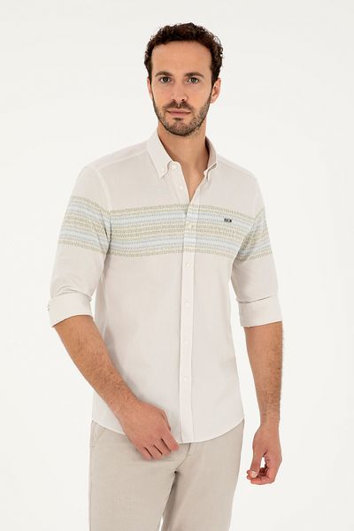 U.S. Polo Assn. Ανδρικό πέτρινο μακρυμάνικο πουκάμισο 50272945-VR049
