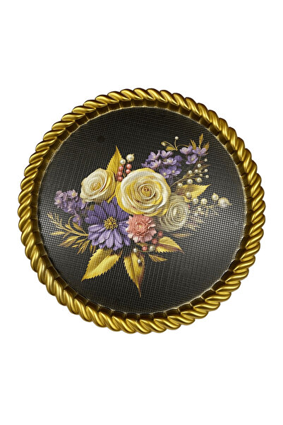 BYBKURUMSAL TvA صينية بلاستيكية فاخرة منقوشة بإطار ذهبي - 46x46