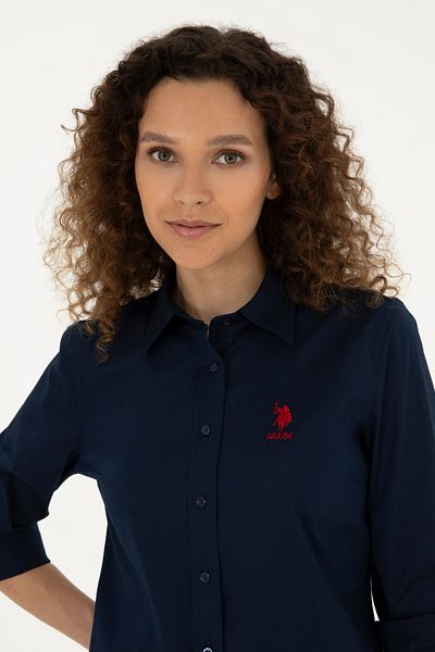 U.S. Polo Assn. Cămașă de bază cu mânecă lungă, albastru bleumarin pentru femei 50283989 -VR033