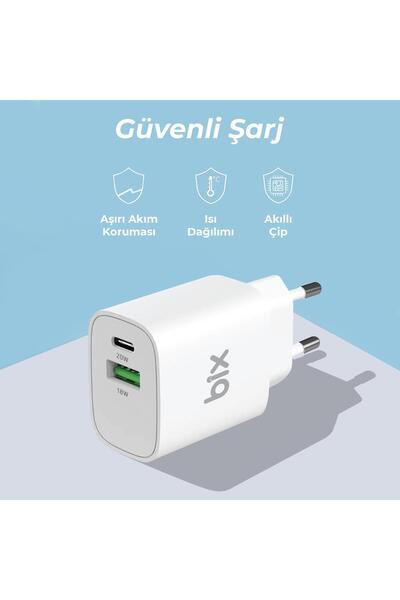 Bix 20w Type-c Pd Ve 18w Usb Qc 3.0 Çift Portlu Hızlı Şarj Cihazı