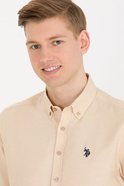 U.S. Polo Assn. Ανδρικό πουκάμισο Camel μακρυμάνικο Basic 50265664 -VR015