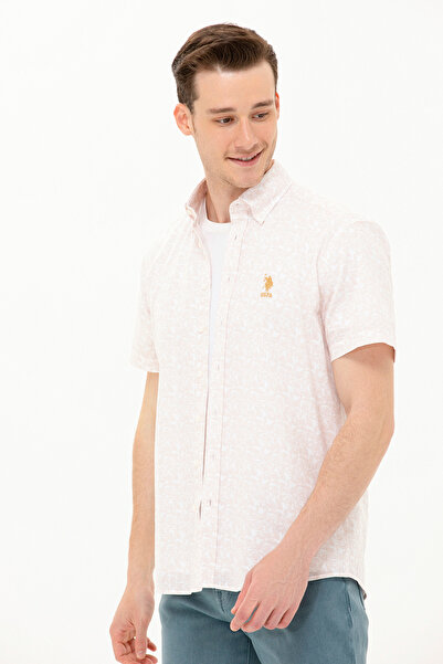 U.S. Polo Assn. Ανδρικό κοντομάνικο πουκάμισο Camel 50264417-VR015