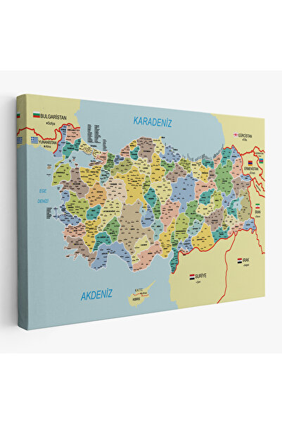 Türkiye Haritası Kanvas Tablo İl ve İlçeli Ayrıntılı Eğitici Komşulu Tablo 3018