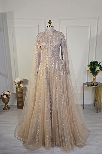 Yonca Moda Evi Ten Pelerinli Tesettür Abiye 7930