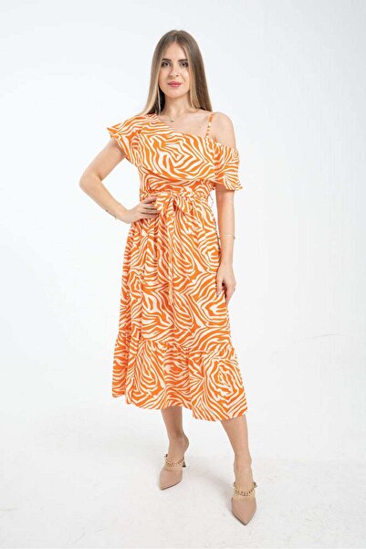 mica Off-Shoulder Midi Dress with Waist Detail