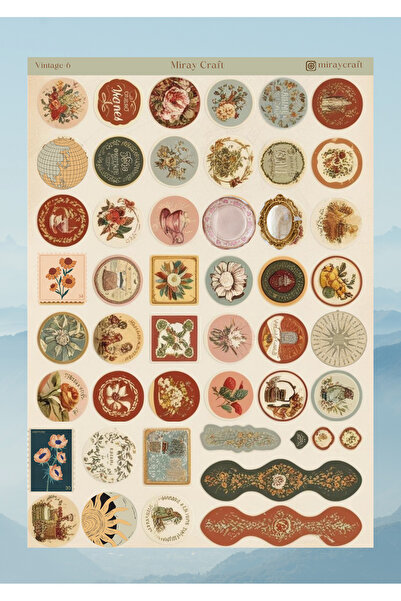 MirayDesign AUTOCOLANT/ALBUM DE COLETAȚI CU TEMĂ VINTAGE, 12*17 CM, PENTRU BULLET JOURNAL, PLANIFICATOR, AGENDĂ, CADER