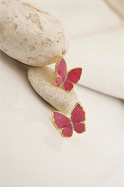 EUROMODA Butterfly Design Pearlescent Enameled Shiny Stone Stud Earrings