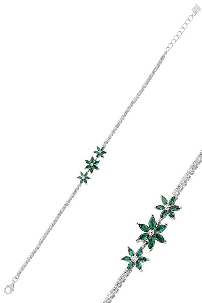 Söğütlü Silver Gümüş rodyumlu markiz kesim yeşil taşlı lotus çiçekler su yolu...