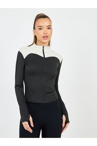 Styli Color Block Thumbhole Detail Zip Up Jacket