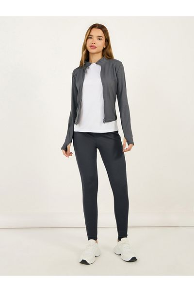 Styli Rib Textured Thumbhole Detail Zip Up Jacket