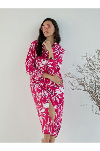 Sassafras By Styli Floral Print Shirt Midi Dress with Side Pocket