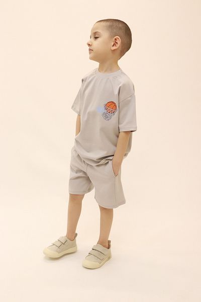 BALKABAĞI Boy's Basketball Set - Gray T-Shirt and Shorts (2-9 Years) Mtye0054