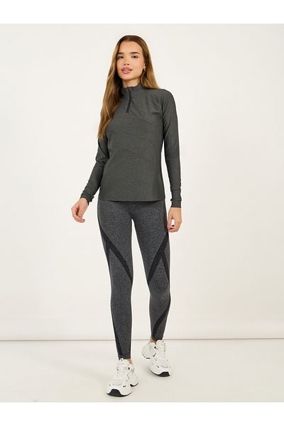 Styli Melange Multi Panelled Half Zip Up Top