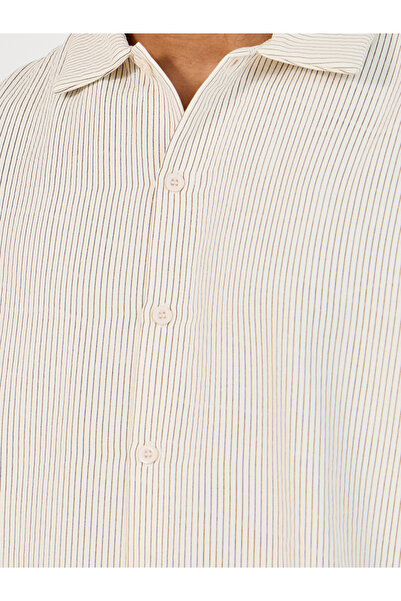 Styli Textured Woven Striped Long Sleeve Shirt & Pyjama Set