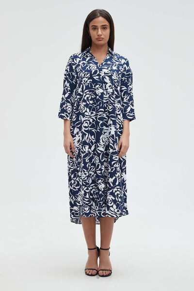 mica Printed Midi Dress with 3/4 Sleeves