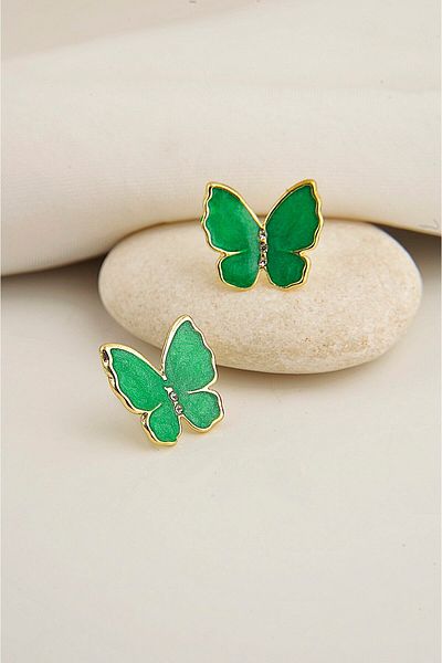 EUROMODA Butterfly Design Pearlescent Enameled Shiny Stone Stud Earrings