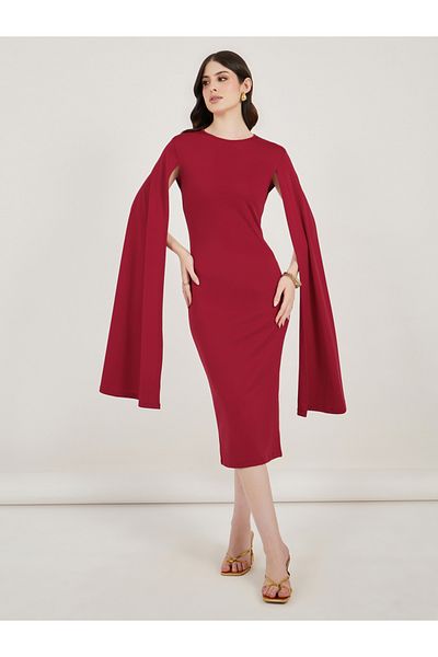 Styli Long Cape Sleeve Sheath Midi Dress