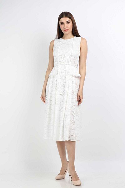 mica Lace-Trimmed Midi Dress with Waist Detail for Women