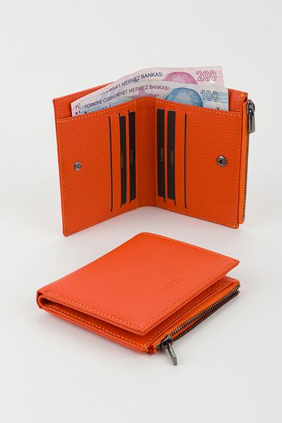 Fossil Boxed Genuine Leather Orange Women's Hand Portfolio Card Holder Wallet