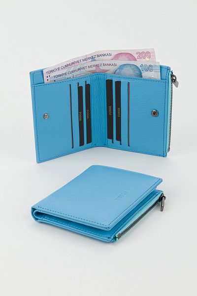 Fossil Boxed Genuine Leather Sky Blue Women's Hand Portfolio Card Holder Wallet