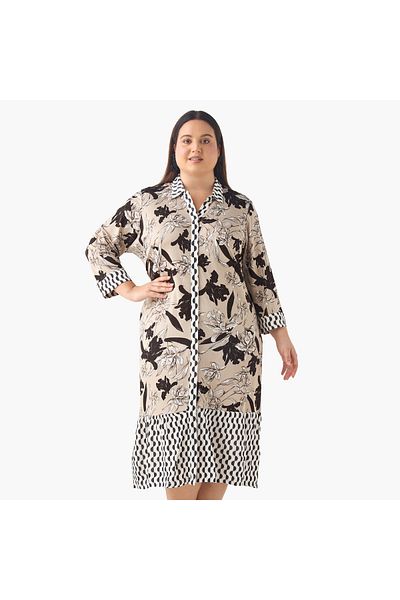Ulla Popken STRETCH BLEND LAYERED LOOK BUTTON DOWN DRESS