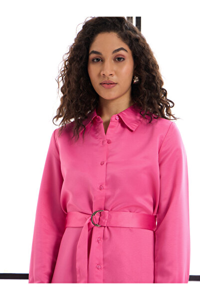 Sassafras By Styli Belted Satin Shirt Mini Dress