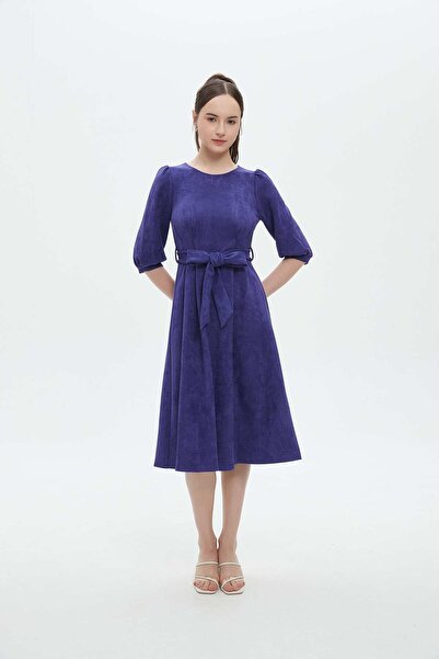 mica فستان ميدي بأكمام 3/4 مع رباط على الخصر