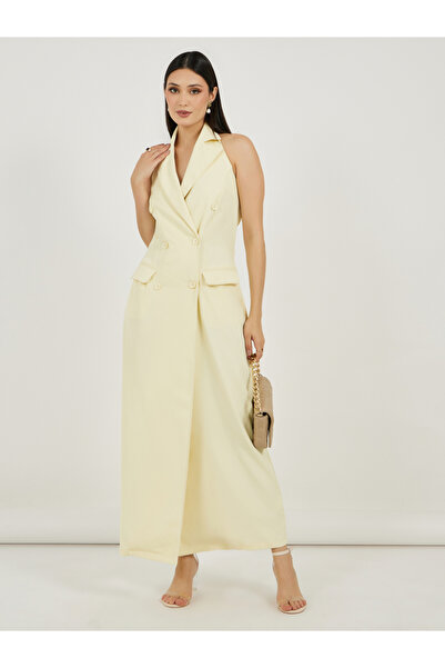 Styli فستان ماكسي من قماش التويل بدون أكمام مع تفاصيل غطاء