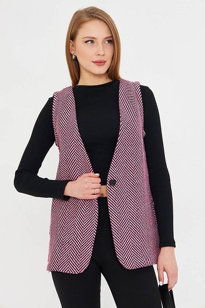 armonika Women's Pink V-Neck Single Button Oversize Print Vest Arm-25K 001110