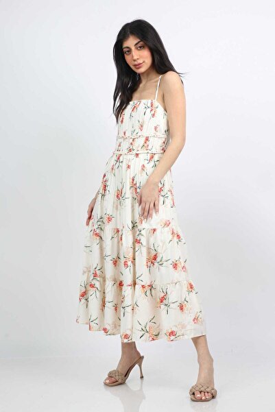 mica فستان متوسط الطول بتنورة واسعة وحمالات قابلة للتعديل