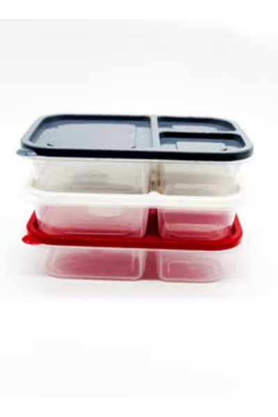 Qlüx Plastic Square Divided Food Container 3 Pcs Set 24X15,2X5,3 CM