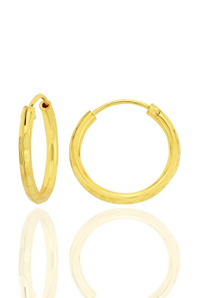 Söğütlü Silver Gümüş altın yaldızlı lazer kesimli 18 mm halka küpe SGTL12749GOLD