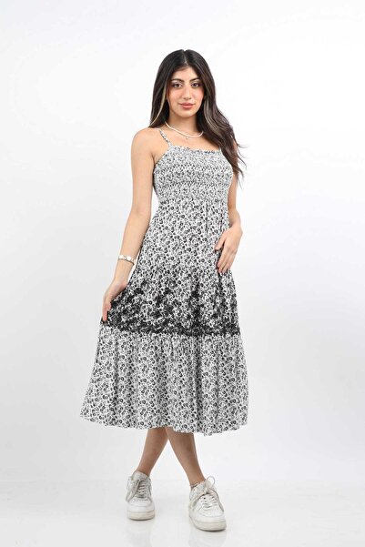 mica Floral Print Midi Dress with Thin Straps