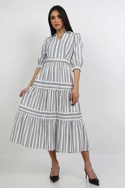 mica Striped Midi Dress with Short Sleeves