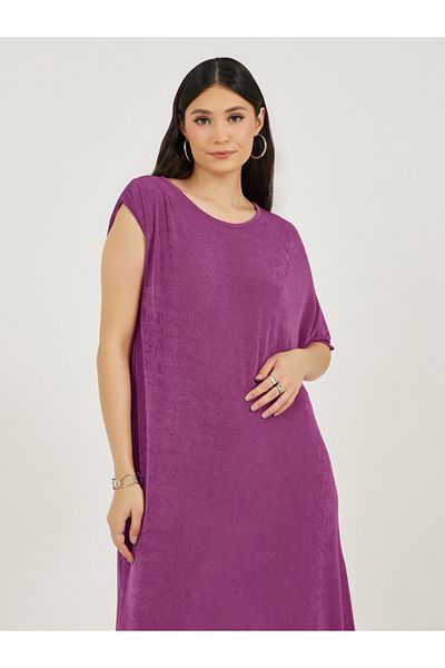 Styli Texture Knit Side Slit Shift Maxi Dress