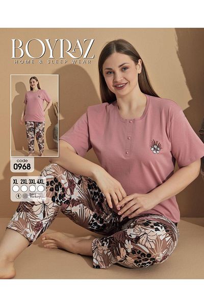 BEYAZTOPTAN Quality Women's Combed Combed Short Sleeve Battal Pjama Suit