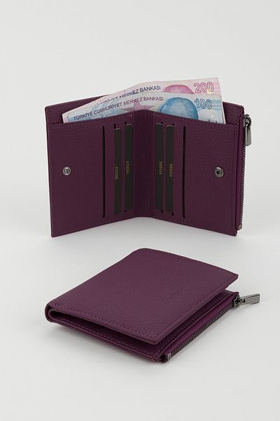 Fossil Boxed Genuine Leather Plum Women's Hand Portfolio Card Holder Wallet