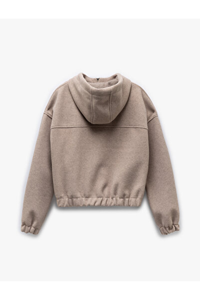 Koton Кашонна текстура с джобове, цип и качулка, къса бомбър яке