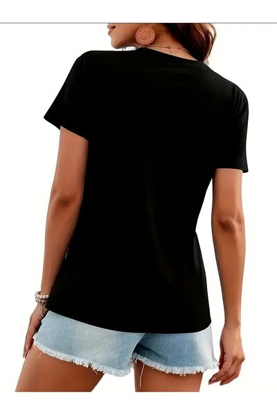 Deocept Tricou oversize pentru damă, cu decolteu în V, imprimat
