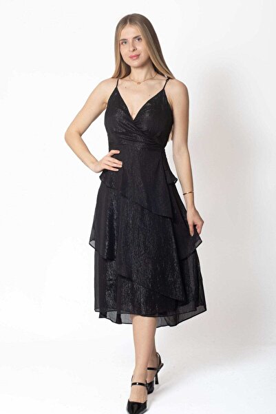 mica Women's Midi Wrap Dress with Straps for Evening