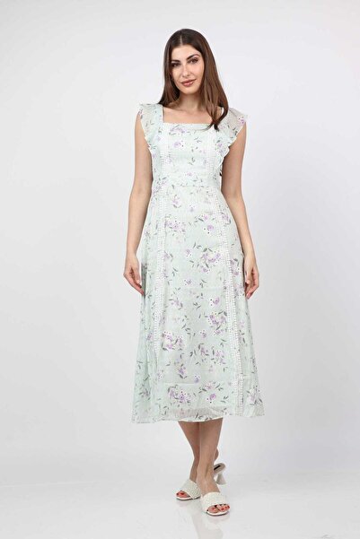 mica فستان فيسكوز متوسط الطول مطبوع بأكمام قصيرة