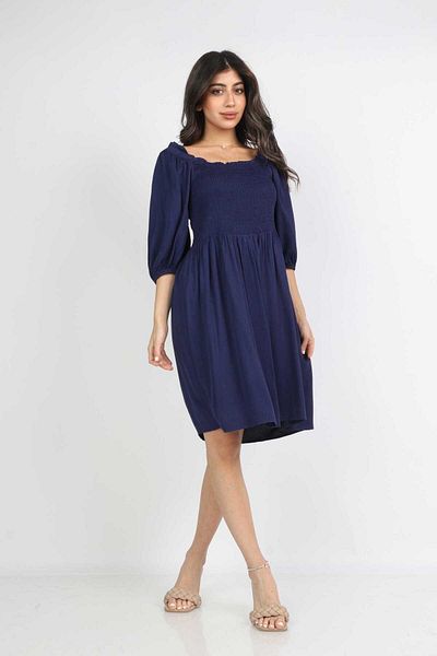 mica Knee-Length Short Dress with 3/4 Flared Sleeves for Women