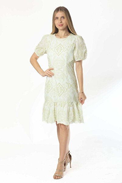 mica Short Dress with Short Sleeves and Round Neck