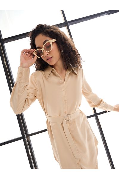 Sassafras By Styli Belted Satin Shirt Mini Dress