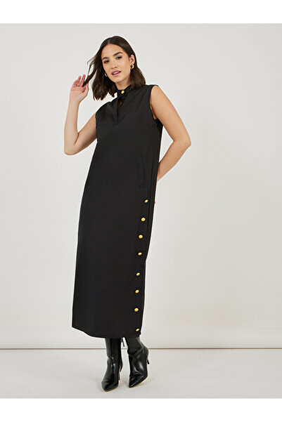Styli Sleeveless Shift Maxi Dress with Button Detail