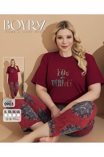 BEYAZTOPTAN Quality Women's Combed Combed Short Sleeve Battal Pjama Suit