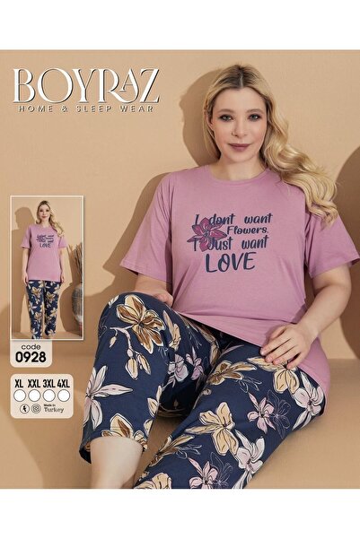 BEYAZTOPTAN Quality Women's Combed Combed Short Sleeve Battal Pjama Suit