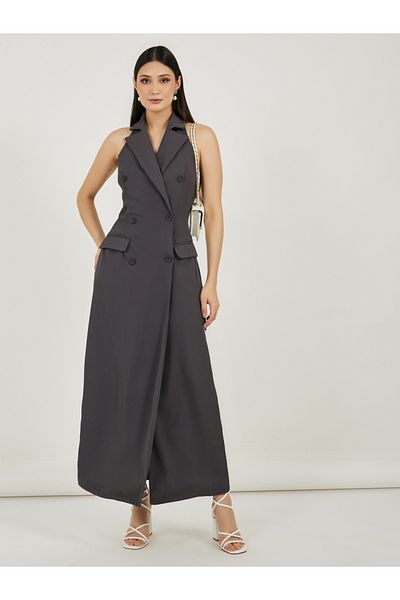 Styli Twill Sleeveless Blazer Maxi Dress with Flap Detail