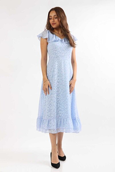 mica فستان ميدي بدون أكمام مع كشكشة على الصدر