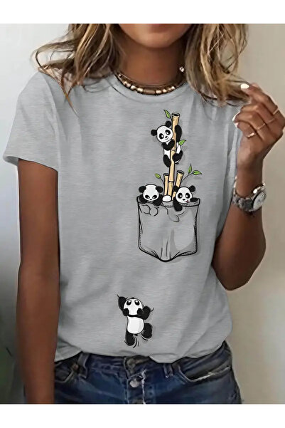 Frisson Tricou elegant cu imprimeu Panda și decolteu rotund pentru femei